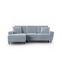Jasnoniebieski aksamitny rozkładany narożnik ze schowkiem (lewostronny/z szezlongiem) Kyoto – Cosmopolitan Design