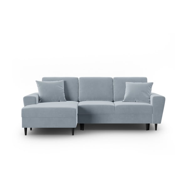 Jasnoniebieski aksamitny rozkładany narożnik ze schowkiem (lewostronny/z szezlongiem) Kyoto – Cosmopolitan Design