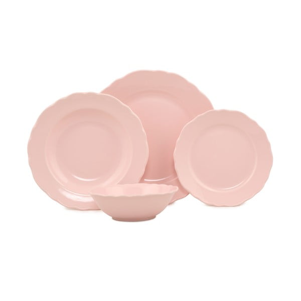 24-częściowy zestaw różowych porcelanowych naczyń Kütahya Porselen Classic