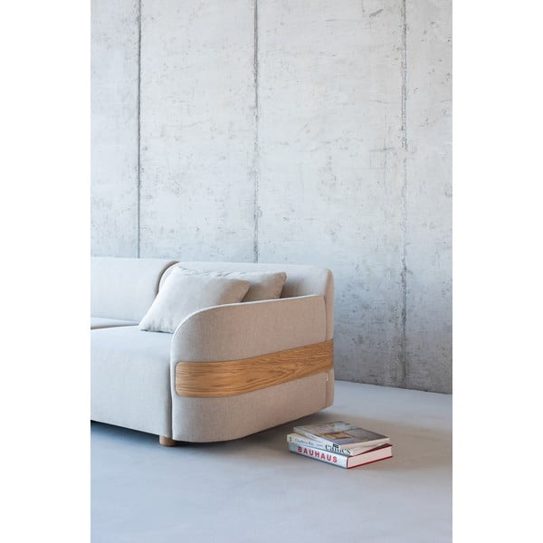 Jasnoszary moduł sofy (prawostronny) z wełny i lnu Hugg – Gazzda-image-1