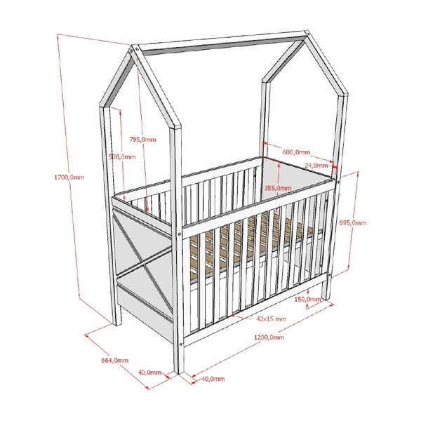 Łóżeczko z litego drewna sosnowego z regulowaną wysokością w naturalnym kolorze 60x120 cm Scott – Vipack-image-3