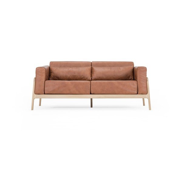 Karmelowa sofa z bawolej skóry z konstrukcją z litego drewna dębowego Gazzda Fawn, 180 cm
