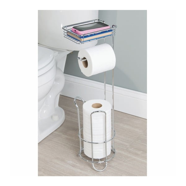 Stalowy stojak na papier toaletowy z półką iDesign-image-4