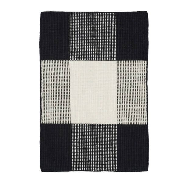 Czarno-biały dywan wełniany ręcznie tkany Linie Design Bologna, 50x80 cm