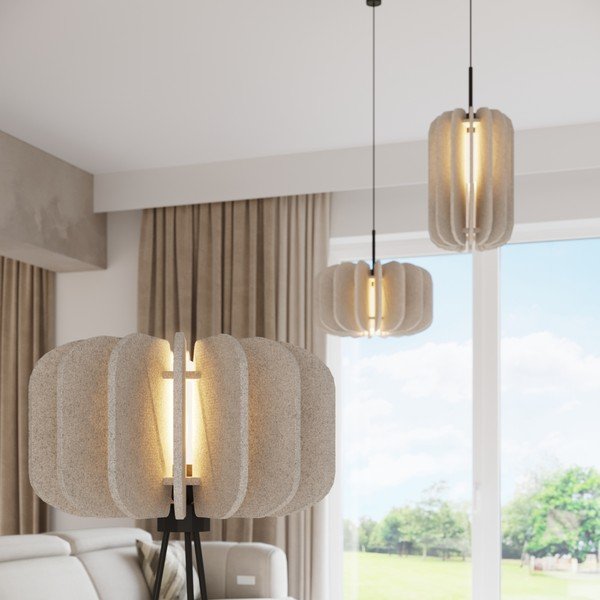 Beżowa metalowa lampa wisząca z tekstylnym kloszem ø 45 cm Elom – Sollux-image-2