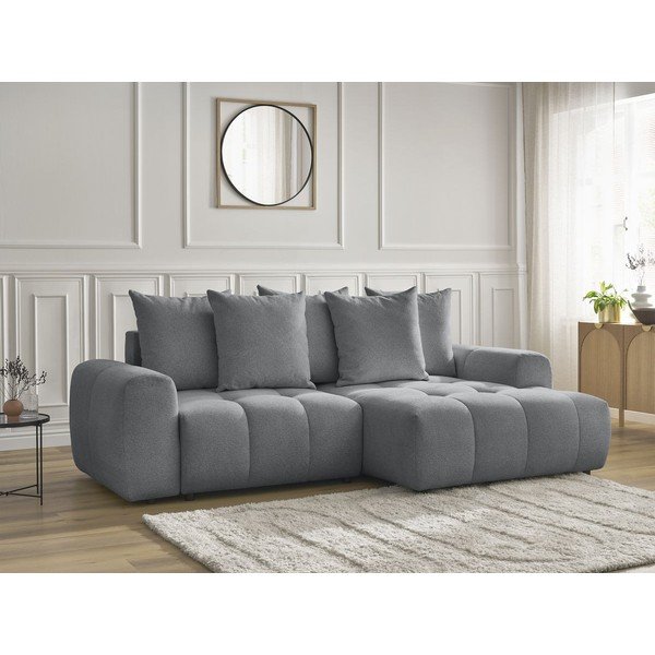 Szary rozkładany narożnik z tkaniny szenilowej ze schowkiem (prawostronny/z szezlongiem) Roxelane – Bobochic Paris-image-3