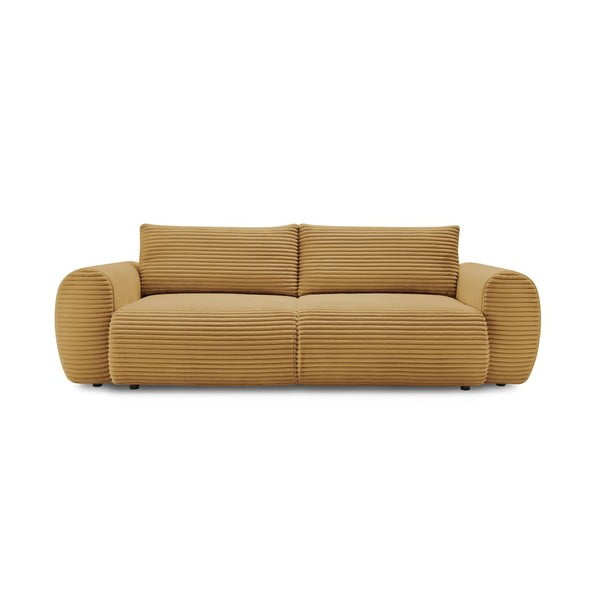 Musztardowa sztruksowa rozkładana sofa 257 cm Lucien – Bobochic Paris
