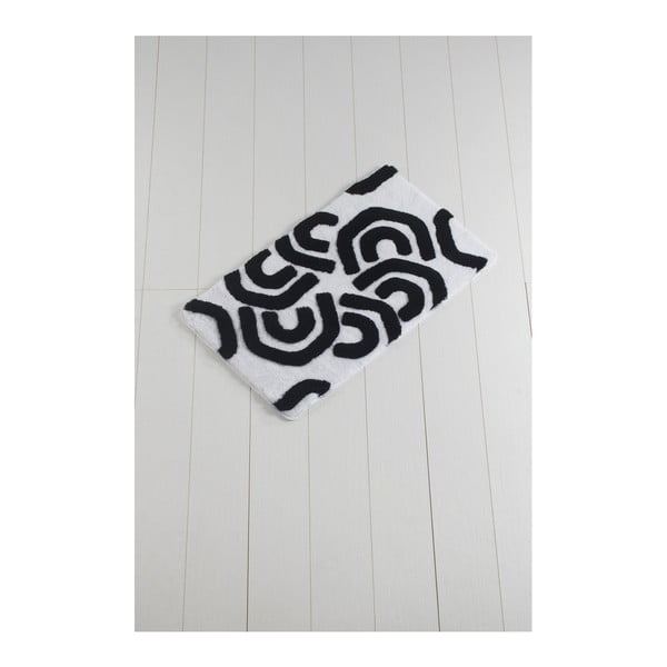 Czarno-biały dywanik łazienkowy Waves Laturo, 100x60 cm
