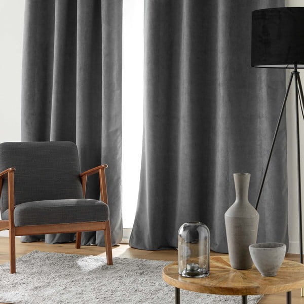 Antracytowa aksamitna zasłona 140x260 cm Olympe – douceur d'intérieur-image-2