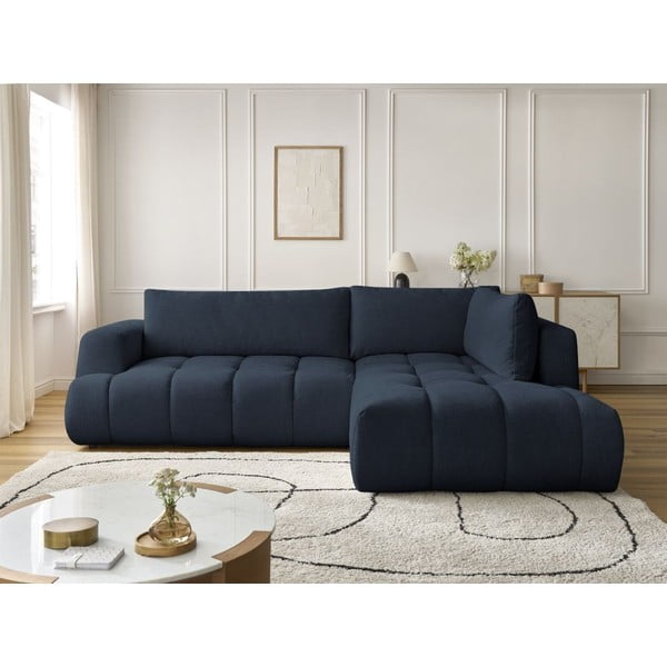 Ciemnoniebieski rozkładany/ze schowkiem narożnik (prawostronny/w kształcie litery L) Fuji – Bobochic Paris-image-1