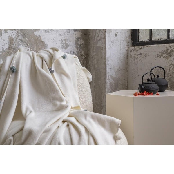 Kremowa polarowa narzuta 150x200 cm Pom Pom – Mijolnir-image-4