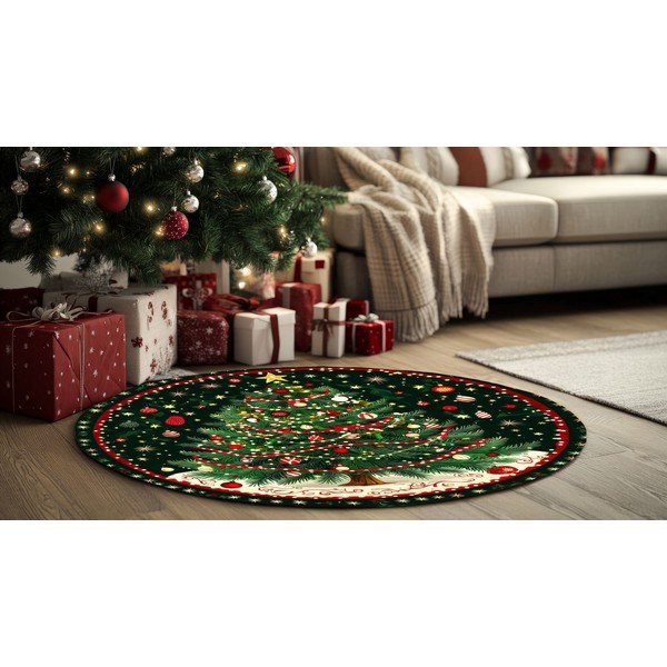 Zielony okrągły dywan ze świątecznym motywem ø 120 cm – Conceptum Hypnose-image-2