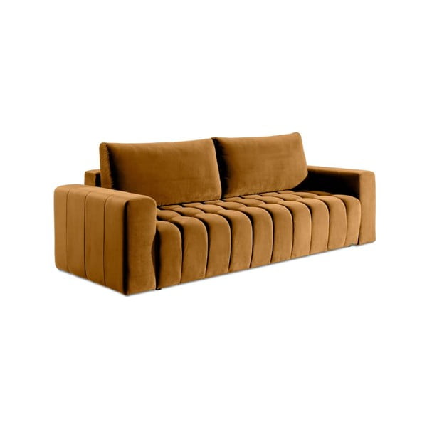 Żółta aksamitna rozkładana/ze schowkiem sofa 247 cm Lazaro – ELTAP-image-2