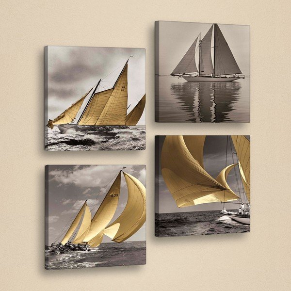 Drewniany obraz wieloczęściowy Boats, 33x33 cm-image-1