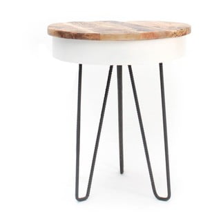 Biały stolik z drewnianym blatem LABEL51 Saria