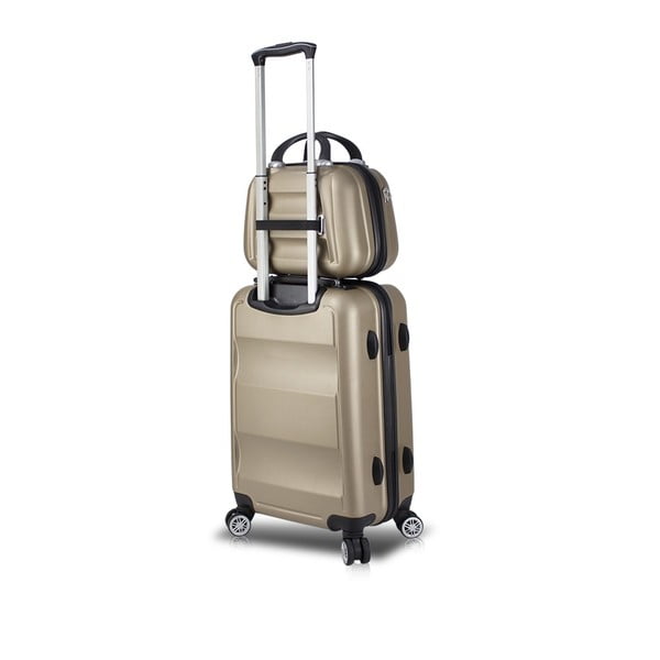 Zestaw złotej walizki na kółkach z USB i kuferka podróżnego My Valice LASSO MU & Cabin