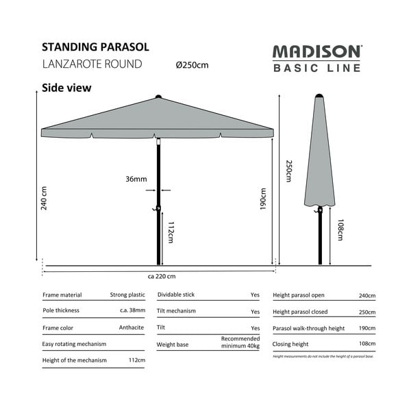Zielony parasol ogrodowy ø 250 cm Lanzarote − Madison-image-1