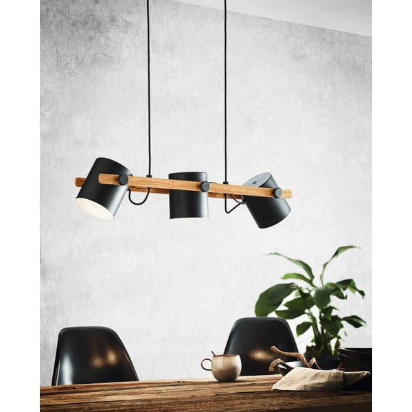 Lampa wisząca z metalowym kloszem w czarno-naturalnym kolorze HORNWOOD – EGLO-image-1