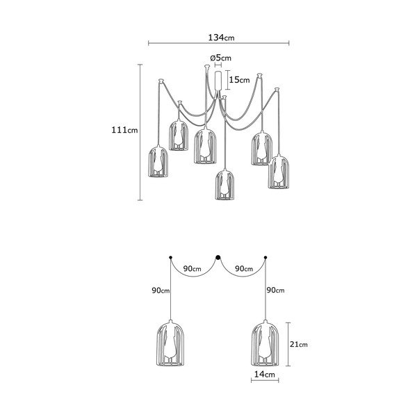 Czarna lampa wisząca z 6 kloszami Opviq lights Pamukkale-image-2