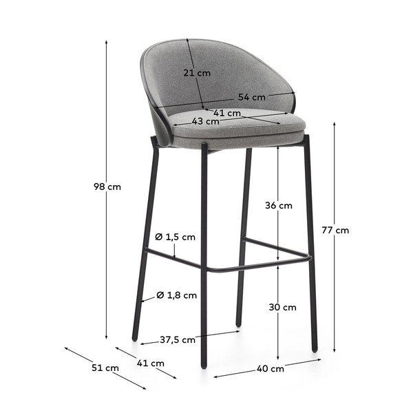 Czarno-szary hoker (wysokość siedziska 77 cm) Eamy – Kave Home-image-3