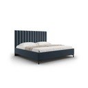 Ciemnoniebieskie tapicerowane łóżko dwuosobowe ze schowkiem i stelażem 180x200 cm Casey – Mazzini Beds