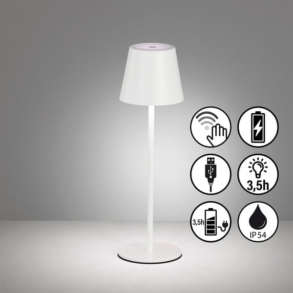 Biała lampa stołowa LED z metalowym kloszem (wysokość 36,5 cm) Viletto – Fischer & Honsel-image-3