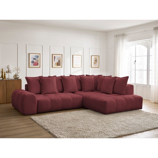 Bordowy rozkładany/ze schowkiem narożnik z tkaniny szenilowej (prawostronny/w kształcie litery L) Everest – Bobochic Paris-image-1