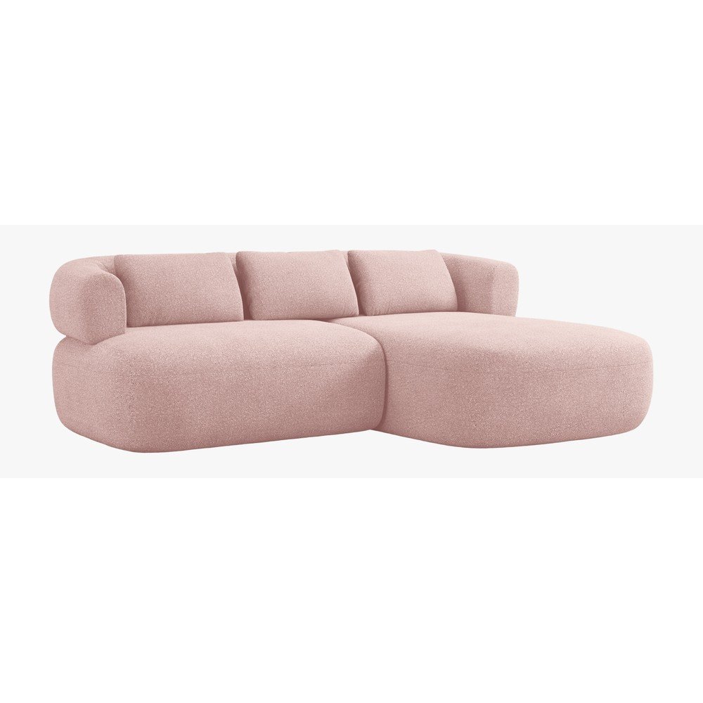 Jasnoróżowy narożnik z materiału bouclé (prawostronny/z szezlongiem) Jenny – Micadoni