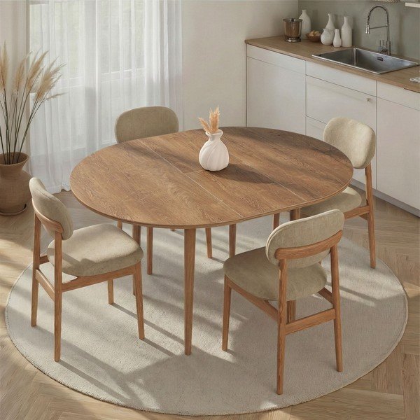 Okrągły rozkładany stół z dodatkowym blatem w dekorze dębu ø 100 cm Viona – Kalune Design-image-1