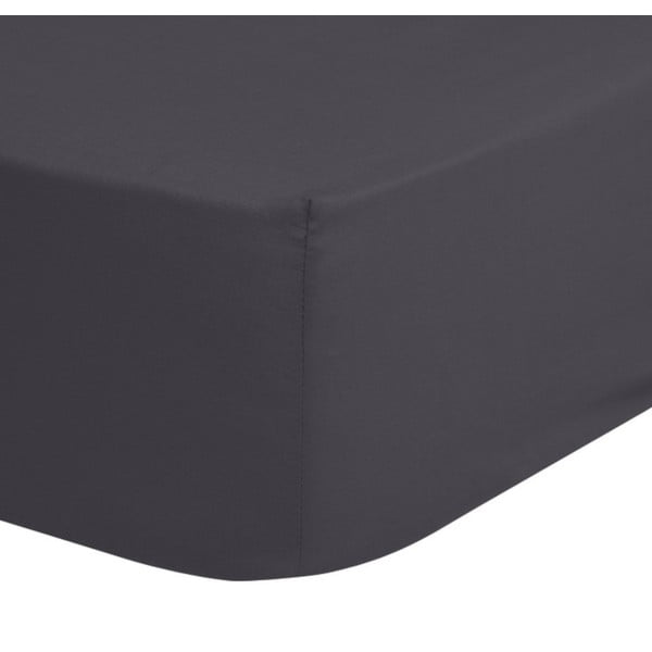 Ciemnoszare bawełniane prześcieradło elastyczne Good Morning, 140x200 cm-image-1