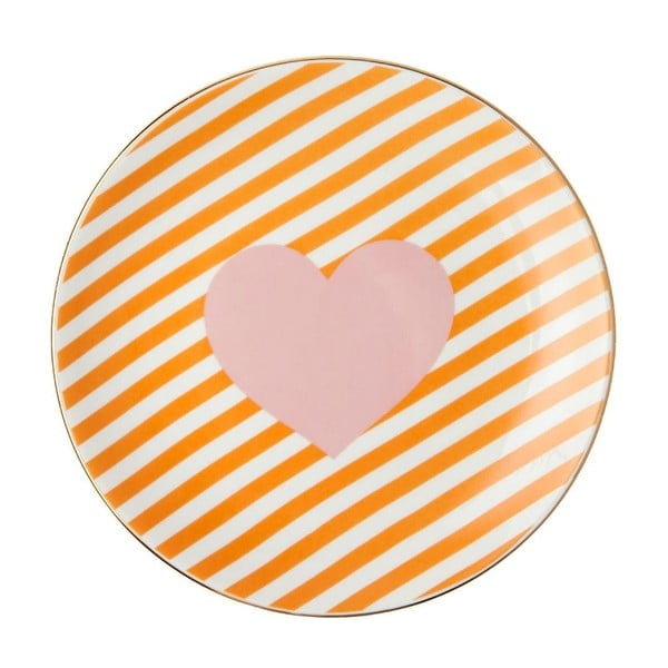 Pomarańczowo-biały talerz porcelanowy Vivas Heart, Ø 23 cm