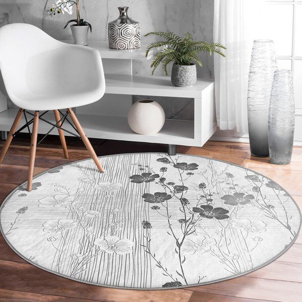 Szary okrągły dywan odpowiedni do prania i robotów sprzątających ø 80 cm Comfort – Mila Home-image-3