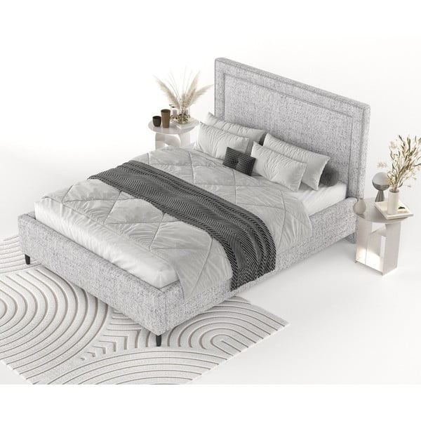 Jasnoszare tapicerowane łóżko dwuosobowe ze schowkiem i stelażem 180x200 cm Baleine – Maison de Rêve-image-3