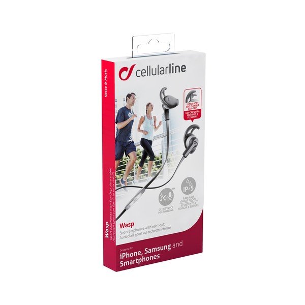 Słuchawki sportowe CellularLine WASP z mikrofonem, czarne-image-2