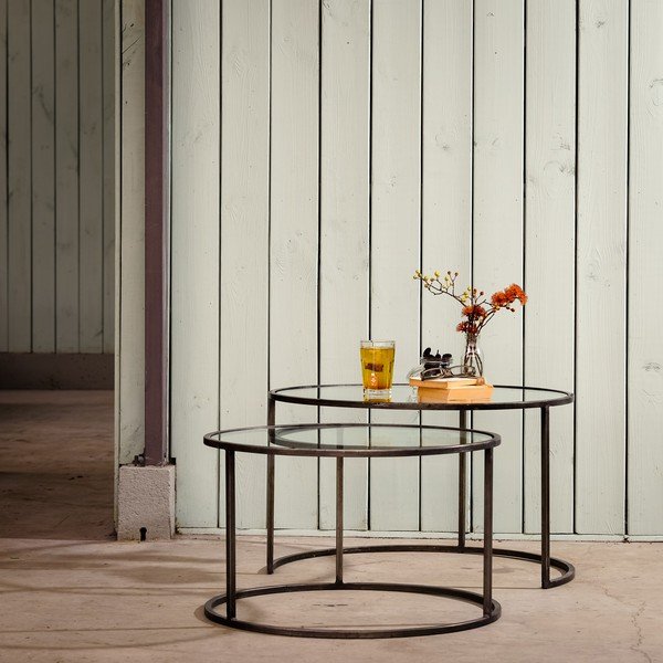 Szare szklane okrągłe stoliki zestaw 2 szt. ø 75 cm Duarte – Light & Living-image-1