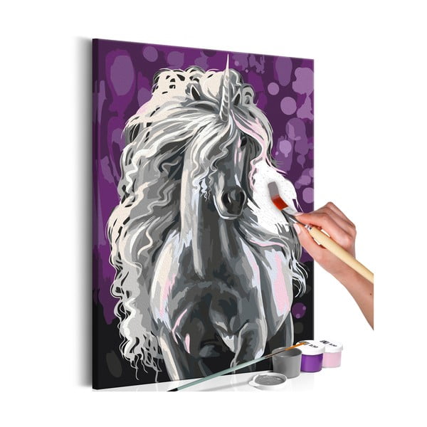 Zestaw płótna, farb i pędzli DIY Artgeist White Unicorn, 40x60 cm