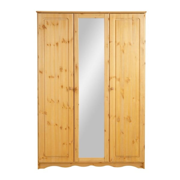 Brązowa 3-drzwiowa szafa z lustrem z litego drewna sosnowego Støraa Amanda