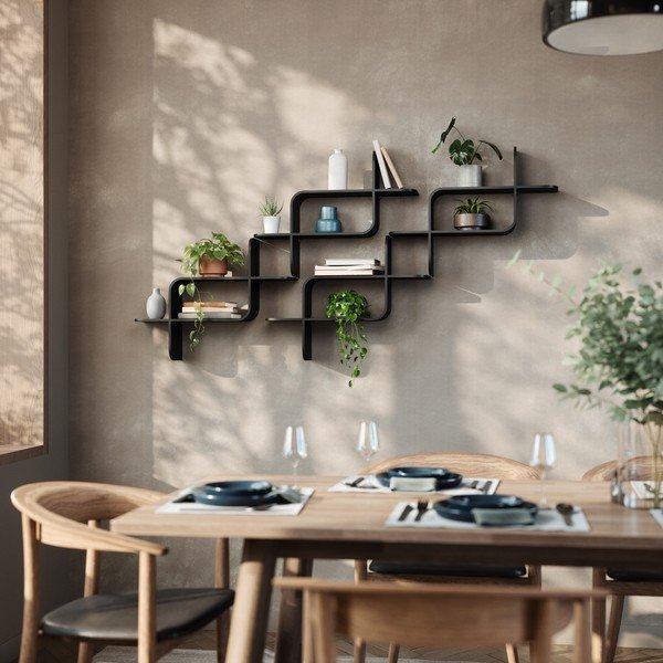 Czarna wielopoziomowa półka z litego drewna kauczukowego 62 cm Montage – Umbra-image-2