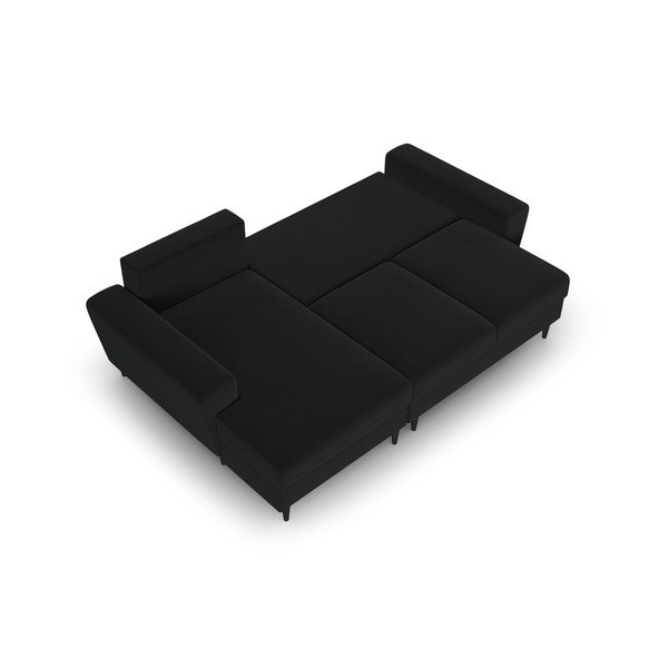 Czarny aksamitny rozkładany narożnik ze schowkiem (lewostronny/z szezlongiem) Kyoto – Cosmopolitan Design-image-2