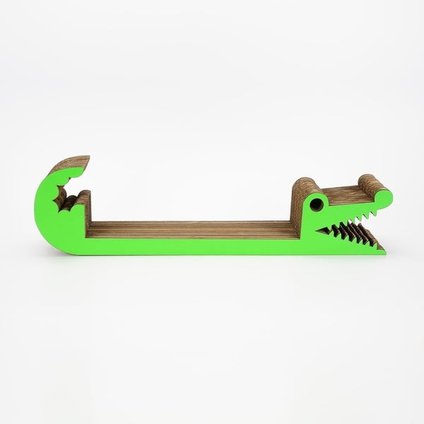 Zielona półka z kartonu w kształcie krokodyla Dekorjinal Pouff Croco, 68x17 cm