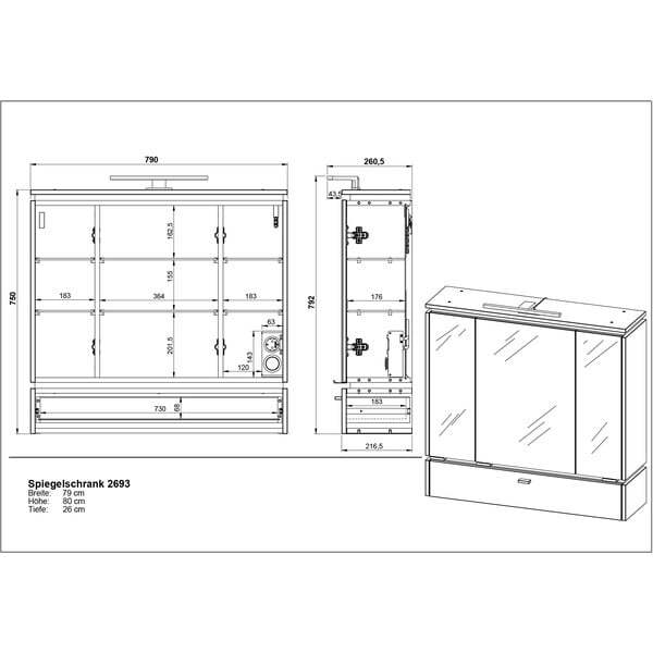 Antracytowa szafka łazienkowa z lustrem i oświetleniem 79x80 cm Modesto – Germania-image-4