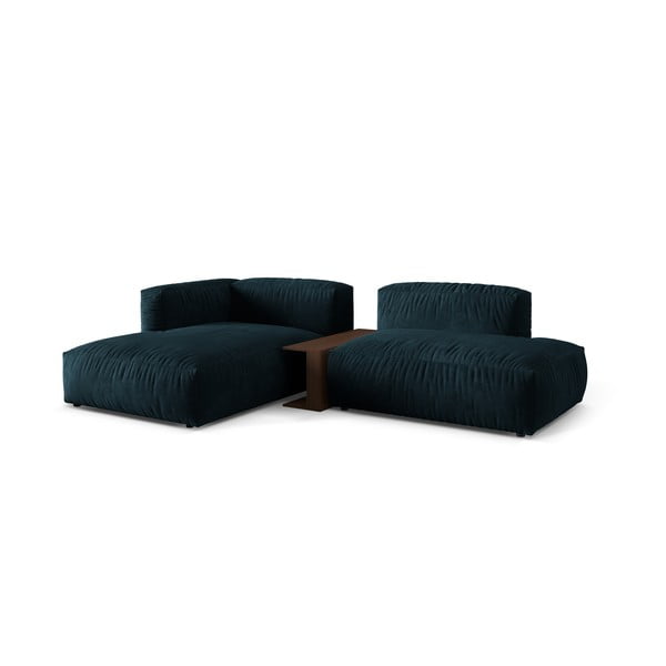 Ciemnoniebieski aksamitny narożnik modułowy (lewostronny/z szezlongiem) Martina – Micadoni -image-1