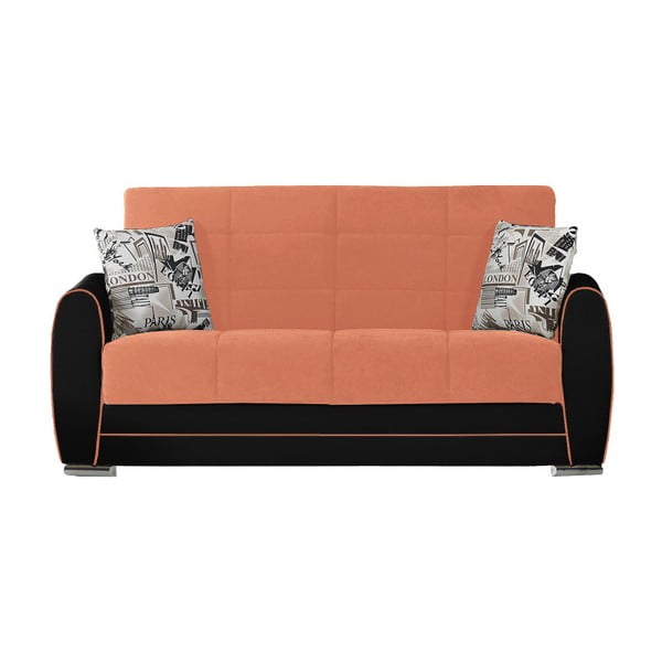 Ceglasto-czarna dwuosobowa sofa rozkładana ze schowkiem Esidra Rest