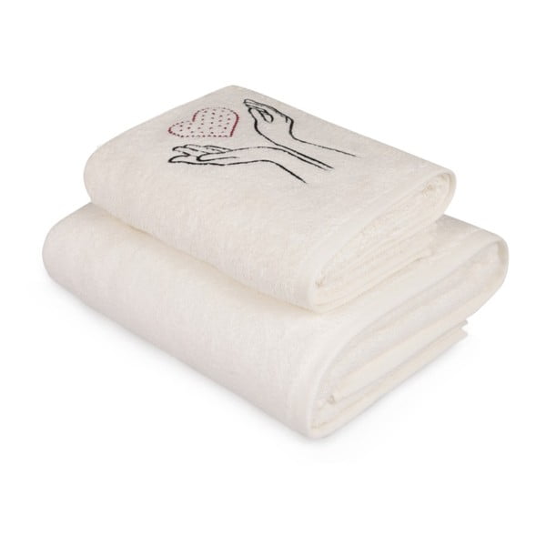 Komplet białego ręcznika i białego ręcznika kąpielowego z kolorowym detalem Madame Coco Amour