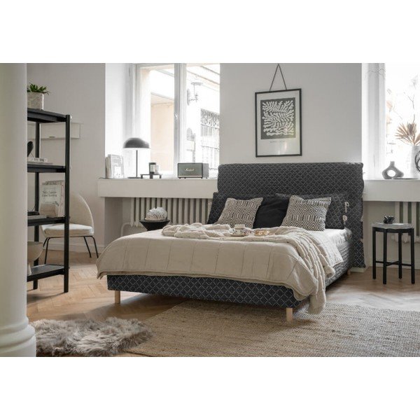 Szare tapicerowane łóżko dwuosobowe ze stelażem 140x200 cm Sleepy Luna – Miuform-image-2