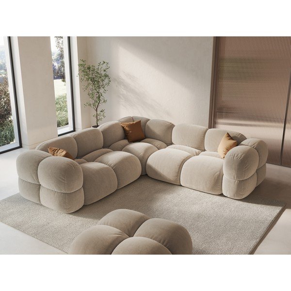 Beżowy aksamitny narożnik Loretto – Cosmopolitan Design-image-1