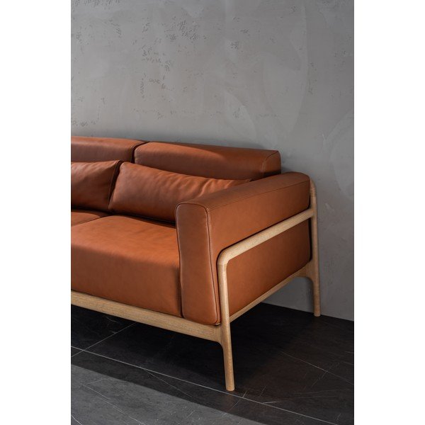 Karmelowa sofa z bawolej skóry z konstrukcją z litego drewna dębowego Gazzda Fawn, 180 cm-image-4