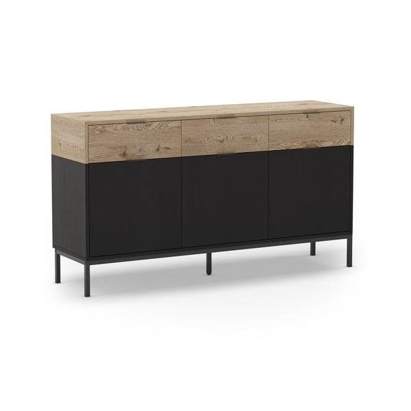 Czarna niska komoda w dekorze dębu 150x80 cm Marion – Marckeric-image-2