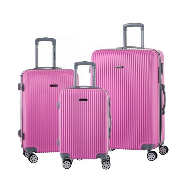 Komplet 3 jasnoróżowych walizek podróżnych na kółkach Travel World Emilia