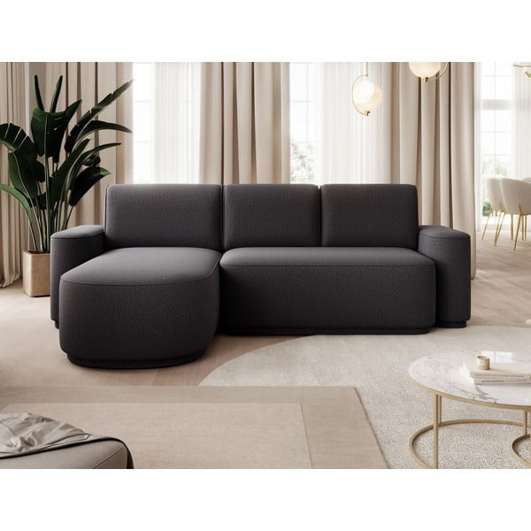 Ciemnoszary rozkładany/ze schowkiem narożnik z tkaniny szenilowej (lewostronny/z szezlongiem) Aurumm – ELTAP-image-1
